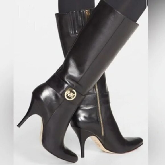 Michael Kors Caroline Leather Heel Boots in Black sz 5.5 - Picture 1 of 5